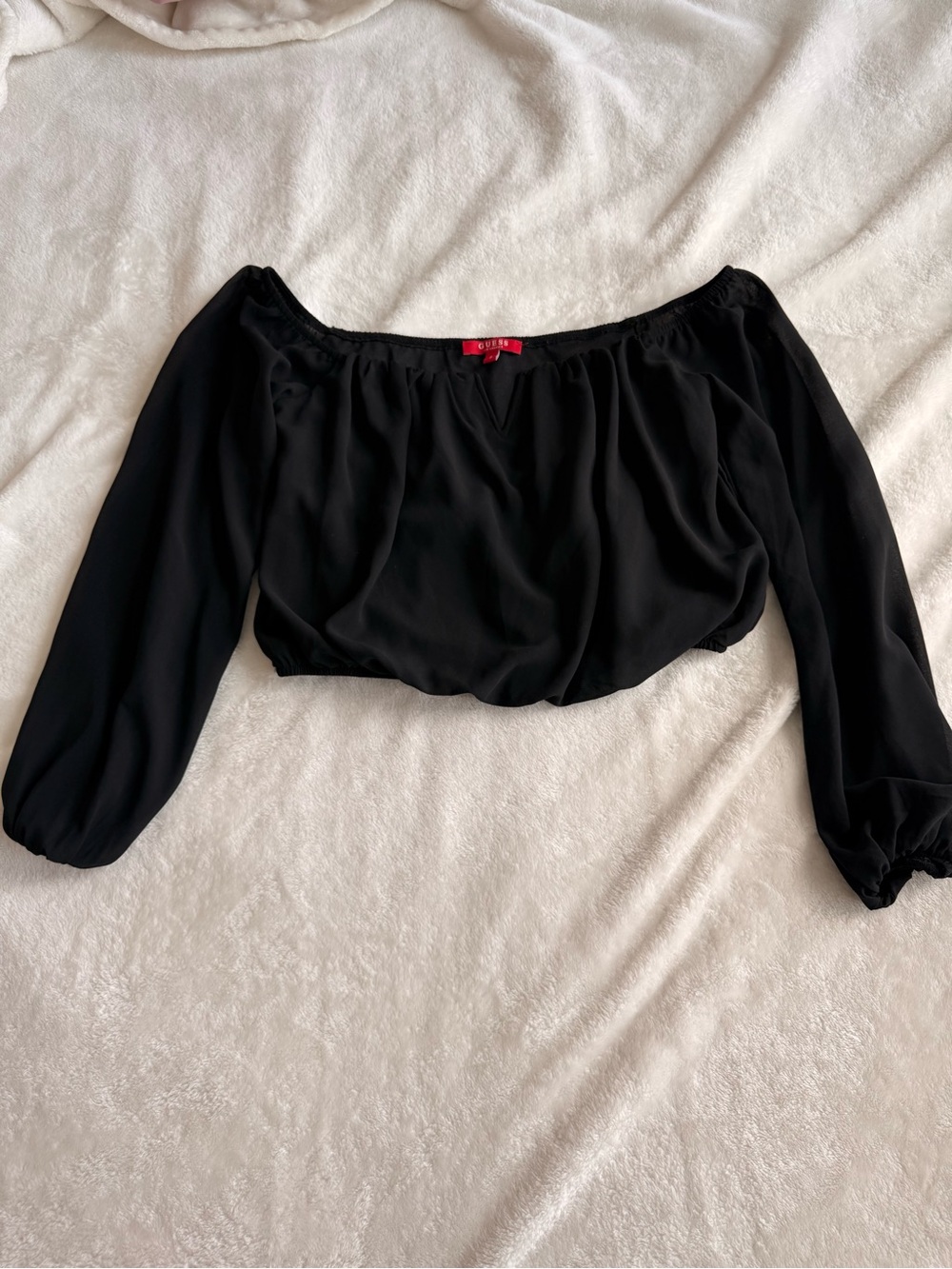 Guess by Marciano Black Off-Shoulder Long Sleeve Blouse